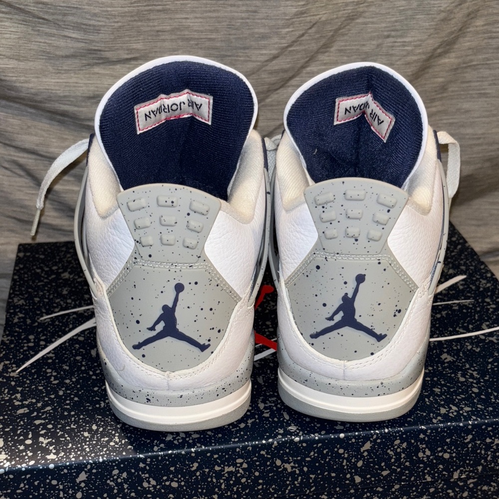 Air Jordan 4 Retro White and Navy Sneakers - Picture 3 of 6